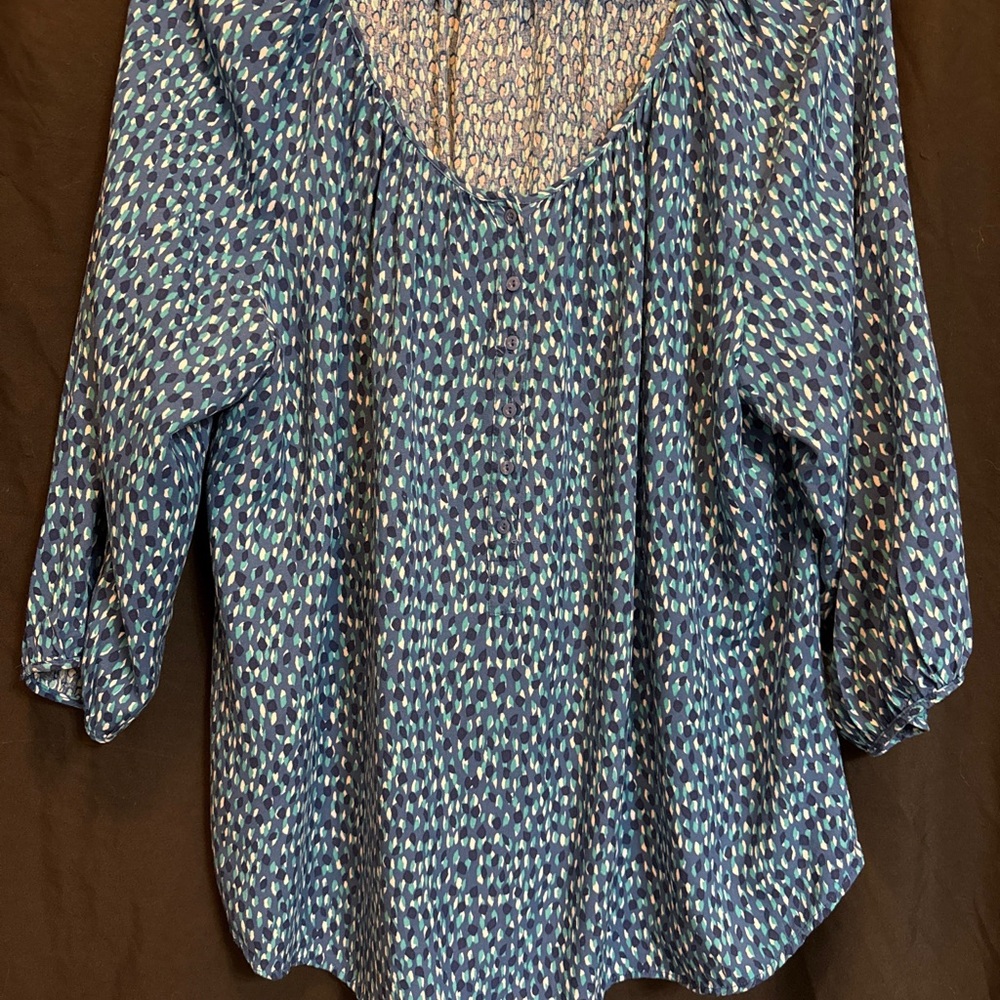 St. John's Bay Navy and Aqua Printed Scoop Neck Blouse